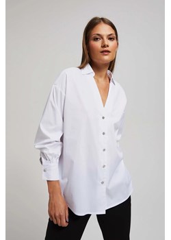 Koszula ze srebnymi ozdobnymi guzikami i kołnierzykiem biała ze sklepu Moodo.pl w kategorii Koszule damskie - zdjęcie 170461153