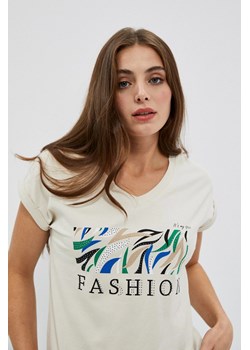 Bawełniany t-shirt z napisem piaskowy ze sklepu Moodo.pl w kategorii Bluzki damskie - zdjęcie 170462723