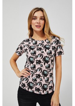Bawełniana bluzka z nadrukiem pudrowo-różowa ze sklepu Moodo.pl w kategorii Bluzki damskie - zdjęcie 170464514