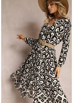 Czarna Koszulowa Sukienka Ozdobiona Ornamentalnym Printem Crypta ze sklepu Renee odzież w kategorii Sukienki - zdjęcie 170465970