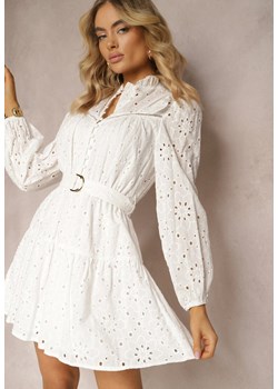 Biała Bawełniana Sukienka o Rozkloszowanym Fasonie z Ozdobnym Haftowaniem Bealiosa ze sklepu Renee odzież w kategorii Sukienki - zdjęcie 170466050
