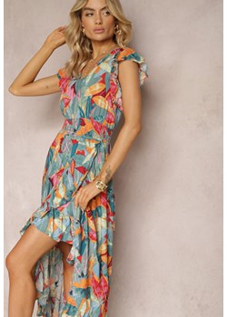 Niebiesko-Różowa Sukienka z Asymetrycznym Rozkloszowanym Dołem z Falbanką i Gumką w Talii Luare ze sklepu Renee odzież w kategorii Sukienki - zdjęcie 170466100