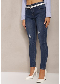 Granatowe Jeansy o Fasonie Skinny Ozdobione Przedarciami Erisea ze sklepu Renee odzież w kategorii Jeansy damskie - zdjęcie 170466124