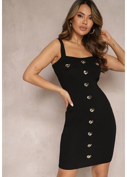 Czarna Sukienka Prążkowana na Ramiączkach z Guzikami Pasinne ze sklepu Renee odzież w kategorii Sukienki - zdjęcie 170466141
