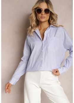 Jasnoniebieska Długa Koszula w Cienkie Paski ze Wsuwanymi Kieszeniami Buliggia ze sklepu Renee odzież w kategorii Koszule damskie - zdjęcie 170466161