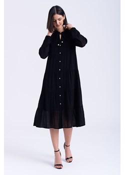 Midi sukienka z tkaniny w paski czarna ze sklepu 5.10.15 w kategorii Sukienki - zdjęcie 170469854