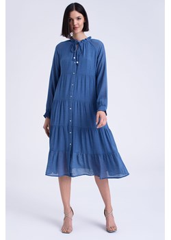 Midi sukienka z tkaniny w paski niebieska ze sklepu 5.10.15 w kategorii Sukienki - zdjęcie 170469904