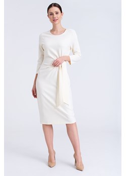 Sukienka midi z wiązaniem ecru ze sklepu 5.10.15 w kategorii Sukienki - zdjęcie 170469940