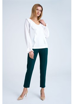 Bluzka damska z pionowymi falbanami z długim rękawem biała ze sklepu 5.10.15 w kategorii Bluzki damskie - zdjęcie 170469984