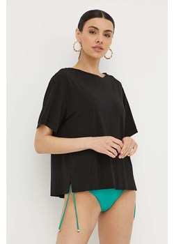 Max Mara Beachwear bluzka damska kolor czarny gładka 2416941029600 ze sklepu ANSWEAR.com w kategorii Bluzki damskie - zdjęcie 170471153