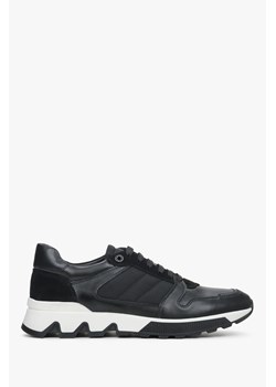Estro: Skórzano-welurowe sneakersy męskie w kolorze czarnym ze sklepu Estro w kategorii Buty sportowe męskie - zdjęcie 170472074