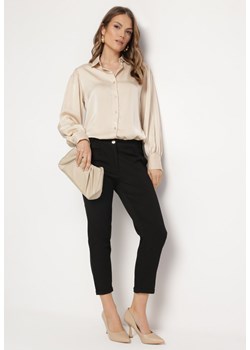 Czarne Spodnie z Regularną Talią i  Gumką w Pasie Suirelle ze sklepu Born2be Odzież w kategorii Spodnie damskie - zdjęcie 170478563