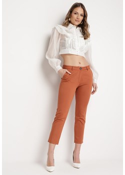 Jasnobrązowe Spodnie z Nogawkami 7/8 z Regularną Talią Kintsu ze sklepu Born2be Odzież w kategorii Spodnie damskie - zdjęcie 170478603