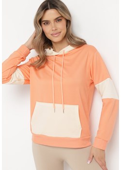 Pomarańczowa Bluza Oversize z Kapturem i Kontrastowymi Wstawkami Jevina ze sklepu Born2be Odzież w kategorii Bluzy damskie - zdjęcie 170478640