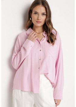 Różowa Koszula z Lnu i Wiskozy o Klasycznym Fasonie Calypia ze sklepu Born2be Odzież w kategorii Koszule damskie - zdjęcie 170478820