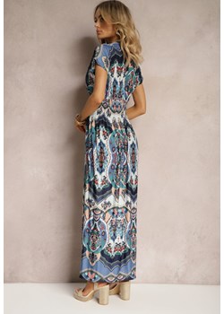 Niebieska Długa Sukienka z Kopertowym Dekoltem i Wzorem Etno z Wiskozy Algrisa ze sklepu Renee odzież w kategorii Sukienki - zdjęcie 170478854