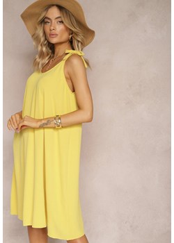 Żółta Trapezowa Sukienka Midi na Wiązanych Ramiączkach Vincca ze sklepu Renee odzież w kategorii Sukienki - zdjęcie 170478862