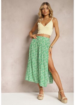 Zielona Wiskozowa Spódnica Midi z Rozcięciem na Boku Missane ze sklepu Renee odzież w kategorii Spódnice - zdjęcie 170478892