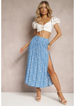 Niebieska Wiskozowa Spódnica Midi z Rozcięciem na Boku Missane ze sklepu Renee odzież w kategorii Spódnice - zdjęcie 170478902