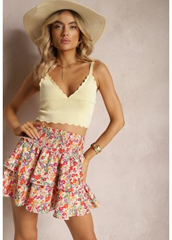 Beżowa Rozkloszowana Spódnica Mini z Falbankami w Kwiatowy Wzór Velinia ze sklepu Renee odzież w kategorii Spódnice - zdjęcie 170478922