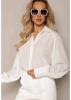 Biała Koszula o Klasycznym Fasonie w Kropki z Tkaniny Plumeti Fionelle ze sklepu Renee odzież w kategorii Koszule damskie - zdjęcie 170478992