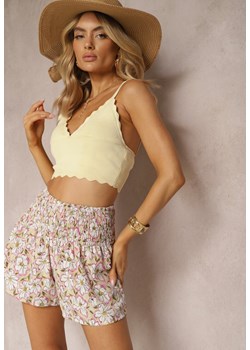 Beżowa Mini Spódnica w Kwiaty z Falbankami Norfila ze sklepu Renee odzież w kategorii Spódnice - zdjęcie 170479103