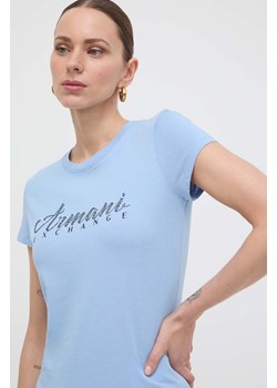 Armani Exchange t-shirt bawełniany kolor turkusowy 8NYT91 YJG3Z NOS ze sklepu ANSWEAR.com w kategorii Bluzki damskie - zdjęcie 170479593