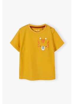 Pomarańczowy bawełniany t-shirt niemowlęce z kieszonką ze sklepu 5.10.15 w kategorii Koszulki niemowlęce - zdjęcie 170492874