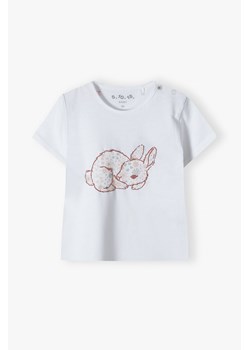 Biały bawełniany t-shirt niemowlęcy z króliczkiem ze sklepu 5.10.15 w kategorii Koszulki niemowlęce - zdjęcie 170493134