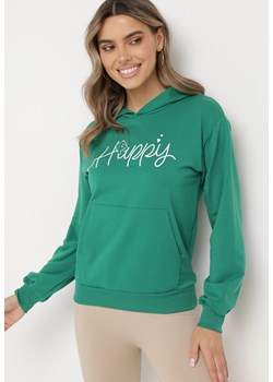Zielona Bluza z Kapturem Napisem i Kangurkową Kieszenią Adrippa ze sklepu Born2be Odzież w kategorii Bluzy damskie - zdjęcie 170495281