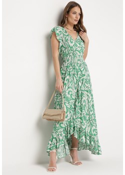 Zielona Asymetryczna Sukienka z Gumką w Pasie z Falbankami z Wiskozy Venimra ze sklepu Born2be Odzież w kategorii Sukienki - zdjęcie 170495400