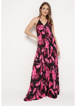 Czarno-Różowa Letnia Sukienka Maxi w Kwiatowy Wzór o Rozkloszowanym Dole z Wiskozy Heviana ze sklepu Born2be Odzież w kategorii Sukienki - zdjęcie 170495430