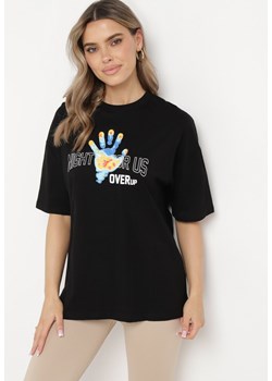 Czarny T-shirt z Nadrukiem z Przodu i na Plecach z Bawełny Darca ze sklepu Born2be Odzież w kategorii Bluzki damskie - zdjęcie 170495472