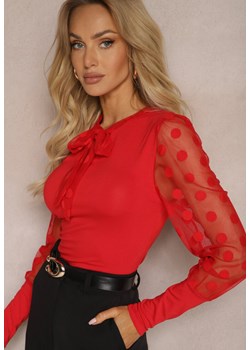 Czerwona Wiskozowa Bluzka Wiązana przy Dekolcie z Transparentnymi Rękawami Nreya ze sklepu Renee odzież w kategorii Bluzki damskie - zdjęcie 170495743