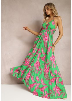 Zielona Sukienka Maxi z Wiązanymi Ramiączkami i Rozkloszowanym Dołem z Wiskozy w Kwiaty Rakussa ze sklepu Renee odzież w kategorii Sukienki - zdjęcie 170495873
