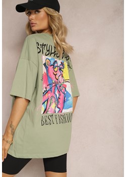 Jasnozielony Bawełniany T-shirt o Fasonie Oversize z Nadrukiem na Przodzie Lisitha ze sklepu Renee odzież w kategorii Bluzki damskie - zdjęcie 170495953