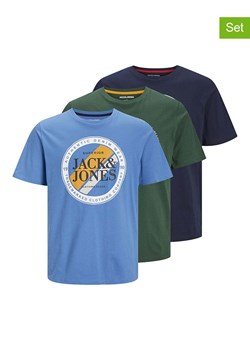 Jack &amp; Jones Koszulki (3 szt.) w kolorze błękitnym, oliwkowym i granatowym ze sklepu Limango Polska w kategorii T-shirty męskie - zdjęcie 170497251