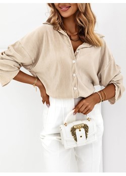 Beżowa plisowana bluzka koszulowa Maija - beżowy ze sklepu pakuten.pl w kategorii Koszule damskie - zdjęcie 170497863