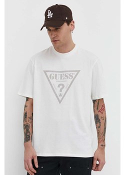Guess Originals t-shirt bawełniany kolor beżowy z nadrukiem ze sklepu ANSWEAR.com w kategorii Bluzki damskie - zdjęcie 170501674
