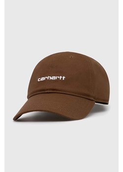 Carhartt WIP czapka z daszkiem bawełniana Canvas Script Cap kolor brązowy z aplikacją I028876.22UXX ze sklepu PRM w kategorii Czapki z daszkiem męskie - zdjęcie 170503111