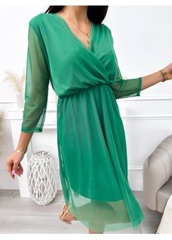 Zielona Sukienka z Kopertowym Dekoltem ze sklepu ModnaKiecka.pl w kategorii Sukienki - zdjęcie 170509374