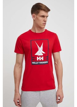 Helly Hansen t-shirt bawełniany męski kolor czerwony z nadrukiem ze sklepu ANSWEAR.com w kategorii T-shirty męskie - zdjęcie 170510271