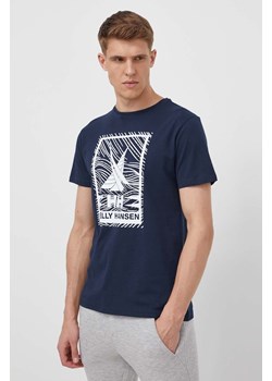 Helly Hansen t-shirt bawełniany męski kolor granatowy z nadrukiem ze sklepu ANSWEAR.com w kategorii T-shirty męskie - zdjęcie 170510281