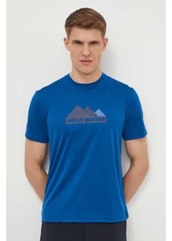 Helly Hansen t-shirt sportowy kolor niebieski z nadrukiem ze sklepu ANSWEAR.com w kategorii T-shirty męskie - zdjęcie 170510290