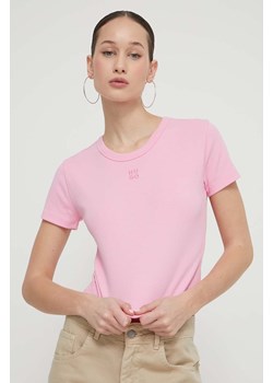 HUGO t-shirt damski kolor różowy 50512000 ze sklepu ANSWEAR.com w kategorii Bluzki damskie - zdjęcie 170510480