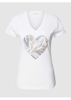 T-shirt z bawełny z obszyciem ozdobnymi kamieniami ze sklepu Peek&Cloppenburg  w kategorii Bluzki damskie - zdjęcie 170512431