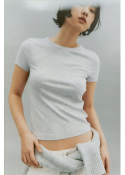 H & M - Prążkowany T-shirt z domieszką modalu - Szary ze sklepu H&M w kategorii Bluzki damskie - zdjęcie 170513244