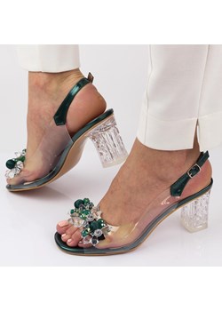 Zielone silikonowe sandały damskie na słupku z kryształami, transparen ze sklepu suzana.pl w kategorii Sandały damskie - zdjęcie 170515970
