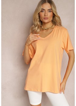 Pomarańczowy Bawełniany T-shirt z Dekoltem w Serek Fiscala ze sklepu Renee odzież w kategorii Bluzki damskie - zdjęcie 170523202