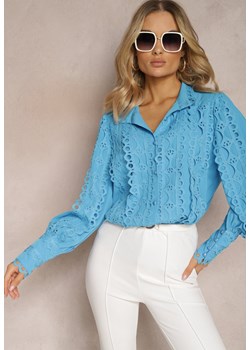 Niebieska Ażurowa Koszula z Elegancką Stójką Manuella ze sklepu Renee odzież w kategorii Koszule damskie - zdjęcie 170523243